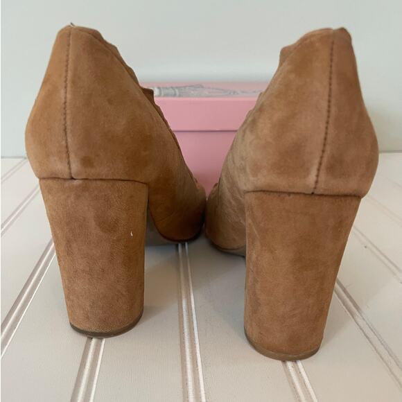 Crown Vintage Cognac Suede Willow Block Camel Heel Pump Shoes - Size Women's 8.5 - Picture 6 of 12